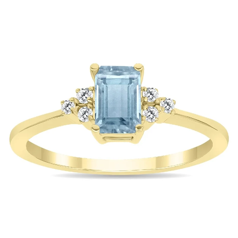 Aquamarine and Diamond Regal Ring in 10k Yellow Gold