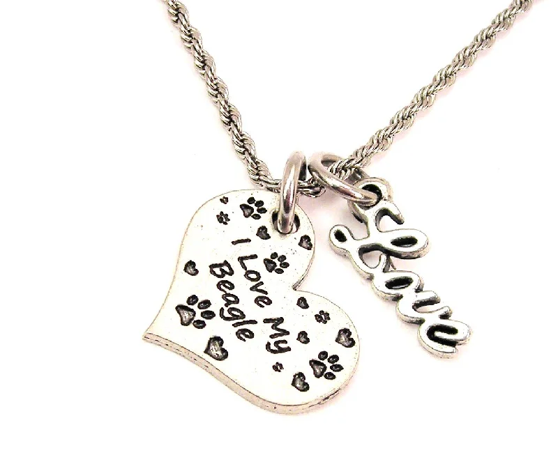 zodiac necklaces for women -I Love My Beagle 20" Chain Necklace With Cursive Love Accent