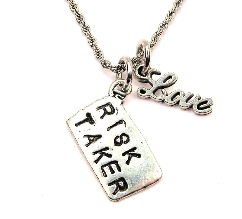 personalized gold necklaces -Risk Taker 20" Chain Necklace With Cursive Love Accent