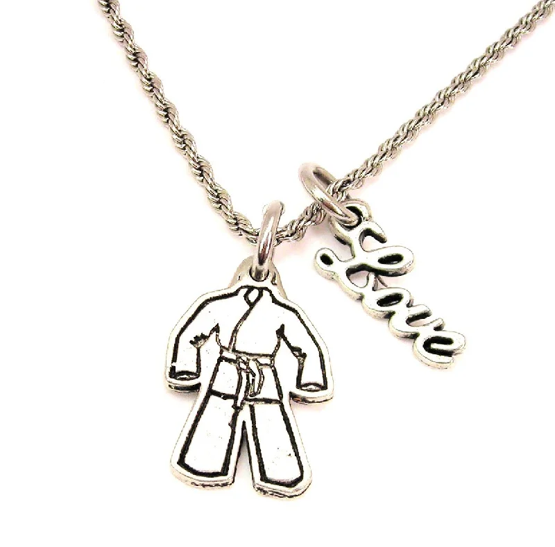 unique necklaces for women -Karate Gi Uniform 20" Chain Necklace With Cursive Love Accent