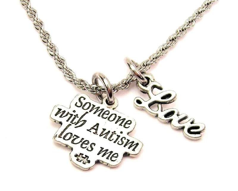 wedding necklaces for women -Someone With Autism Loves Me 20" Chain Necklace With Cursive Love Accent