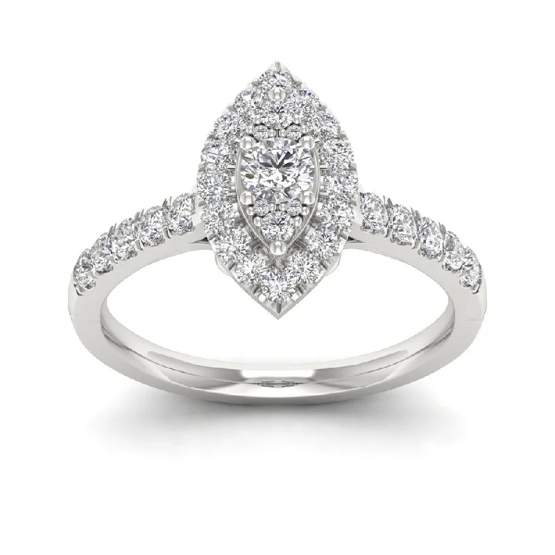 De Couer 5/8ct TDW Diamond Marquise Shape Halo Ring - White