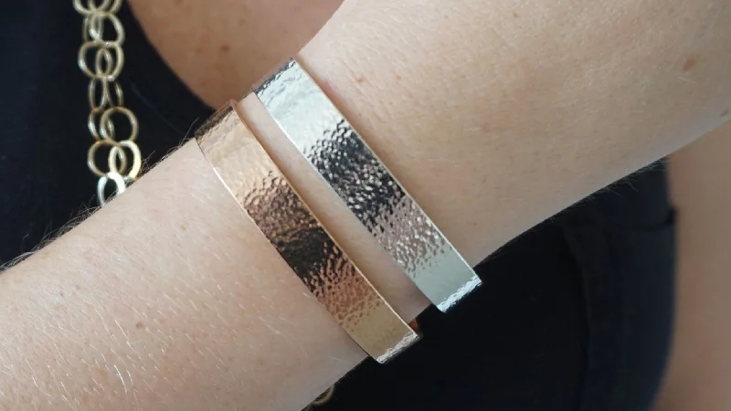 custom gold bangles -Rose & Silver Wide Hammered Cuff Set