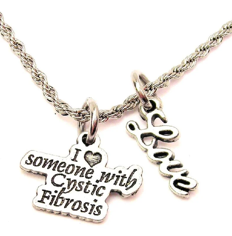 women's gold necklaces -I Love Someone With Cystic Fibrosis 20" Chain Necklace With Cursive Love Accent