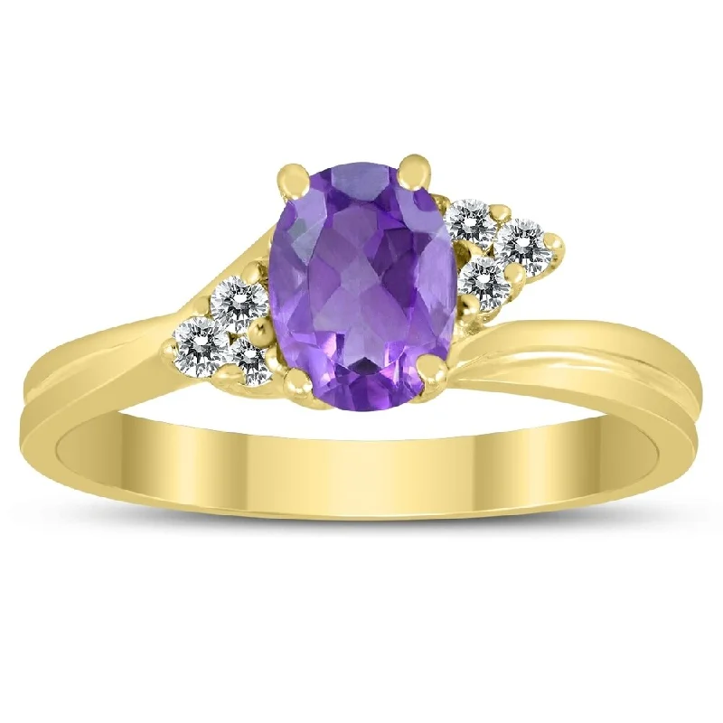 7X5MM Amethyst and Diamond Twist Ring in 10K Yellow Gold