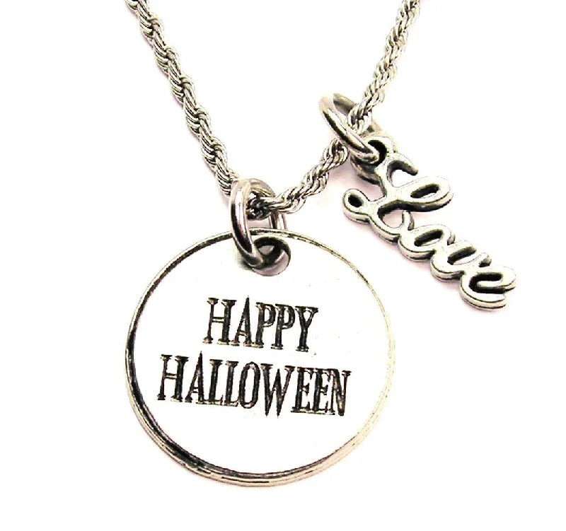 statement necklaces for women -Happy Halloween 20" Chain Necklace With Cursive Love Accent