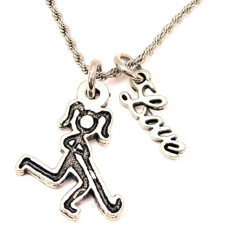 luxury necklaces for brides -Stick Figure Lacrosse Girl 20" Chain Necklace With Cursive Love Accent