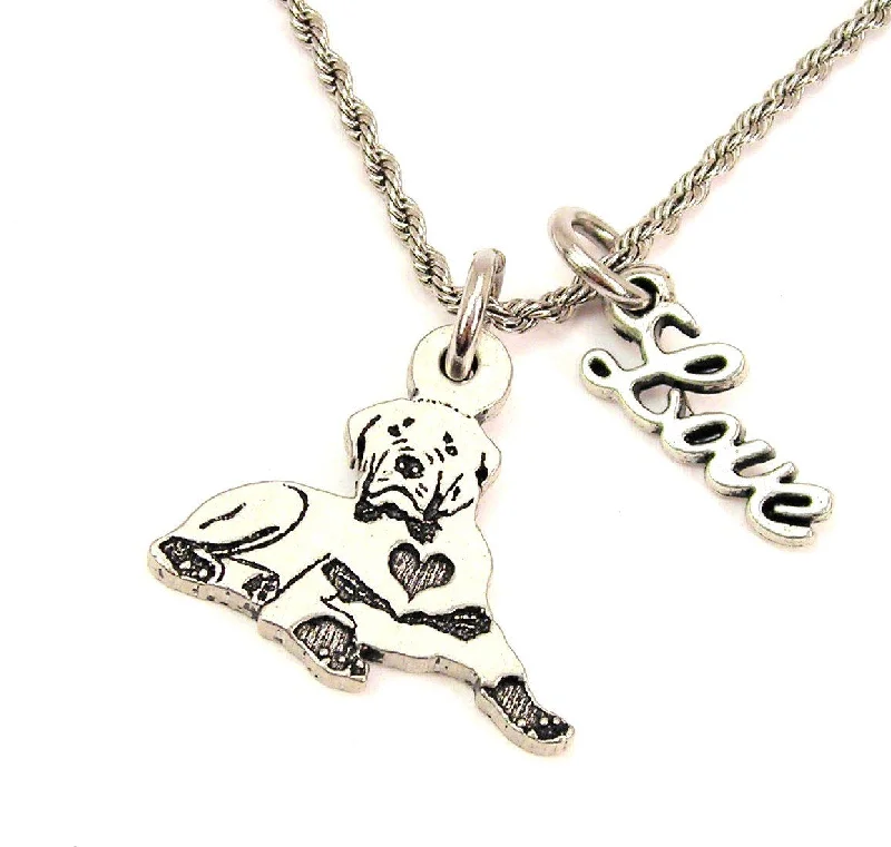 personalized zodiac necklaces -Sitting Rottweiler With Heart 20" Chain Necklace With Cursive Love Accent