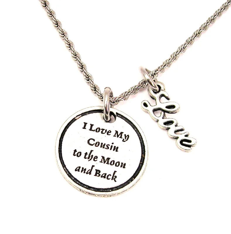 long chain necklaces for women -I Love My Cousin To The Moon And Back 20" Chain Necklace With Cursive Love Accent