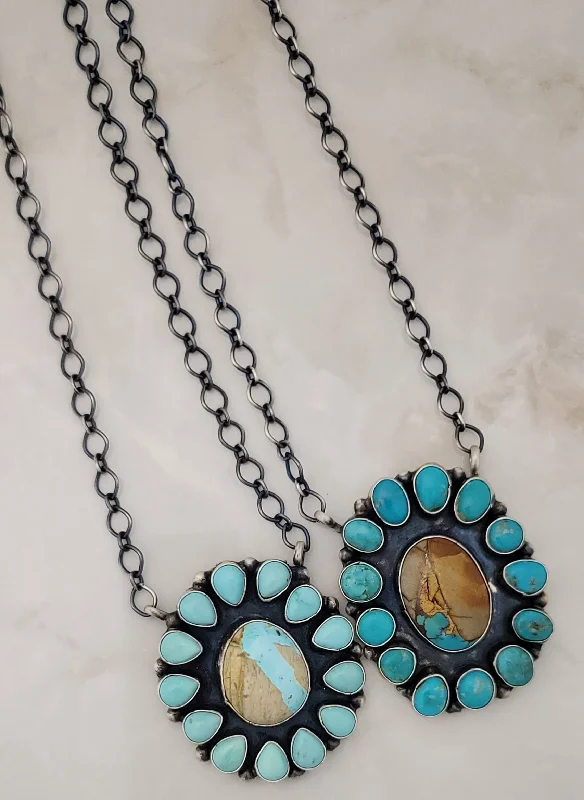 stylish necklaces for women -Ella Peter Sterling Silver Sonoran & Royston Turquoise Cluster Adjustable Necklace