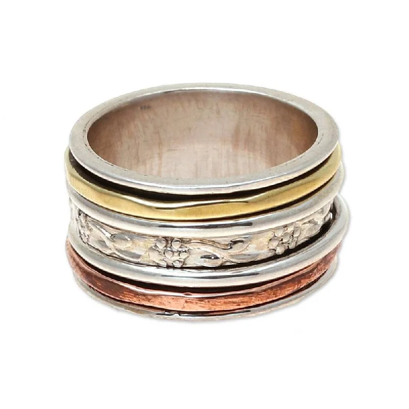 NOVICA Exciting Garden, Sterling silver spinner ring