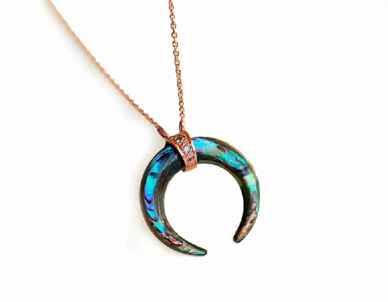 vintage necklaces for women -Abalone Shell Horn & Diamond Necklace