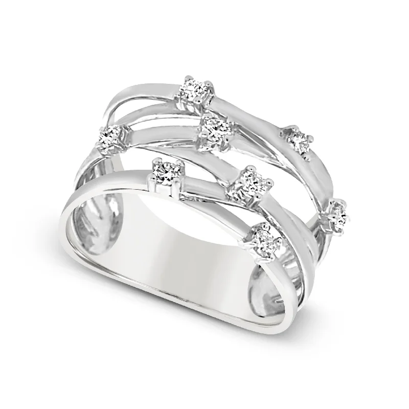 Satin Finish Single Diamond Detail Crossover Ring