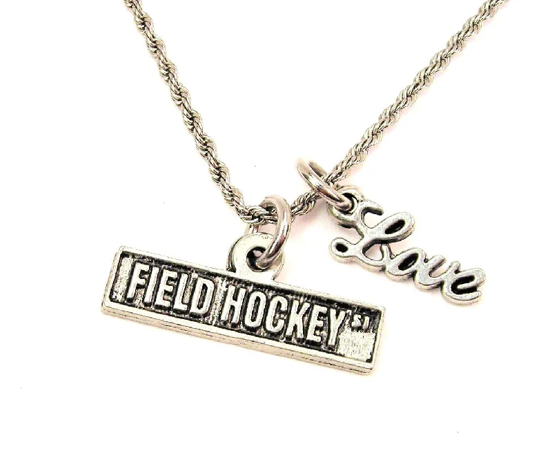 thick chain necklaces for women -Field Hockey Street Sign 20" Chain Necklace With Cursive Love Accent