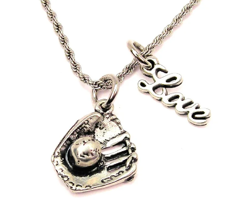 infinity pendant necklaces -Baseball Mitt 20" Chain Necklace With Cursive Love Accent