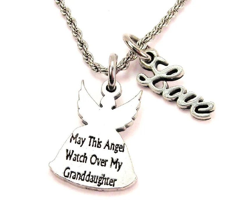 classic necklaces for women -May This Angel Watch Over My Granddaughter 20" Chain Necklace With Cursive Love Accent