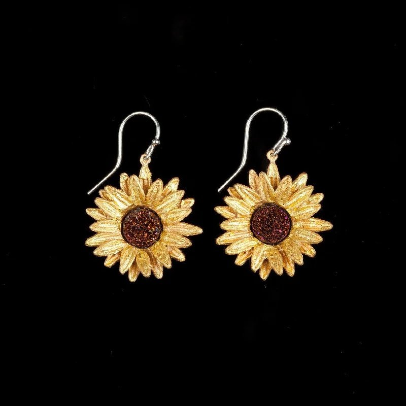 modern wedding rings for women -adjustable earrings for women -Sunflower Earrings - Wire Drop