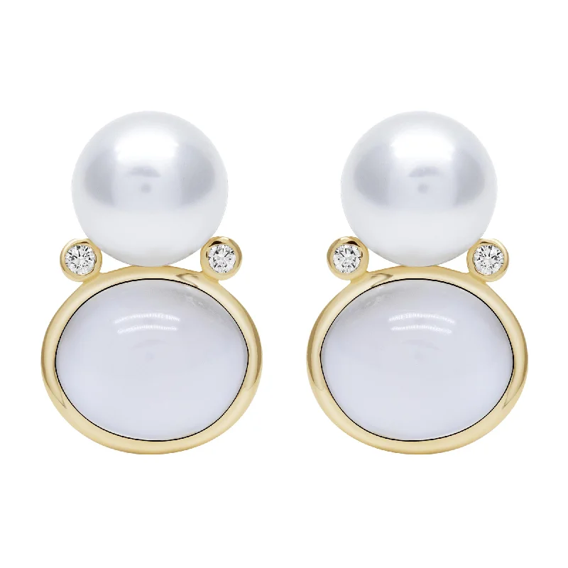 promise rings for women -crystal stud earrings for women -Earrings - Moonstone, Southsea Pearl And Diamond