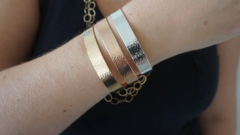 charm bracelets for women -Wide Hammered Cuff Set