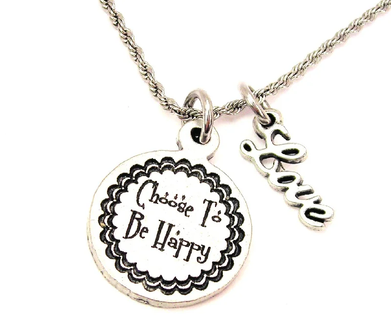 trendy pendant necklaces for women -Choose To Be Happy 20" Chain Necklace With Cursive Love Accent