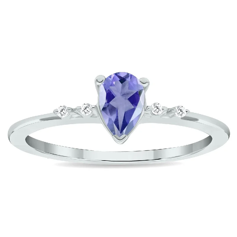 Women's Tanzanite and Diamond Sparkle Ring in 10K White Gold