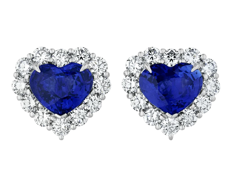 simple wedding rings for women -big stud earrings for women -Ceylon Sapphire Heart Earrings, 6.11 Carats