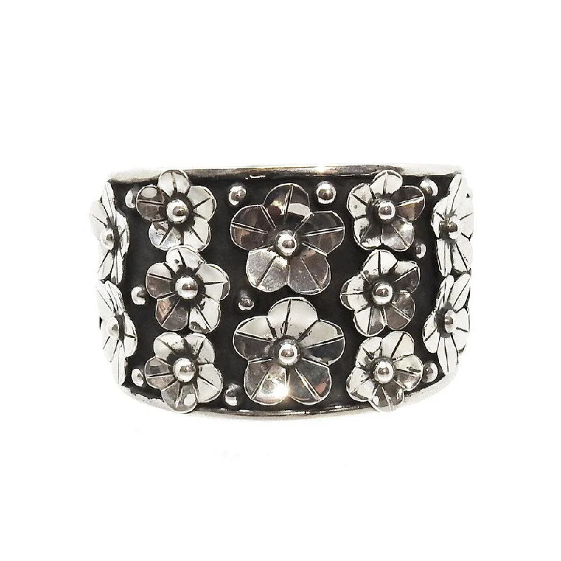 silver-tone bangles for women -Sterling Silver Cuff with Floral Design