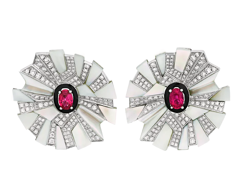 diamond cluster rings for women -diamond drop earrings for women -Ruby and Mother-of-Pearl Floral Earrings