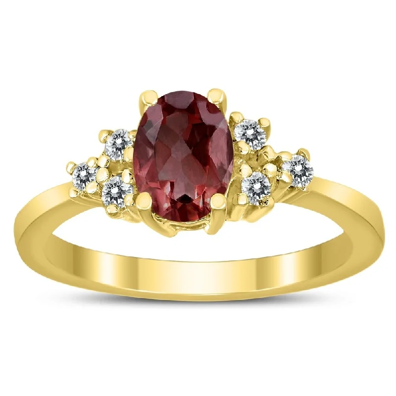 7X5MM Garnet and Diamond Regal Ring in 10K Yellow Gold