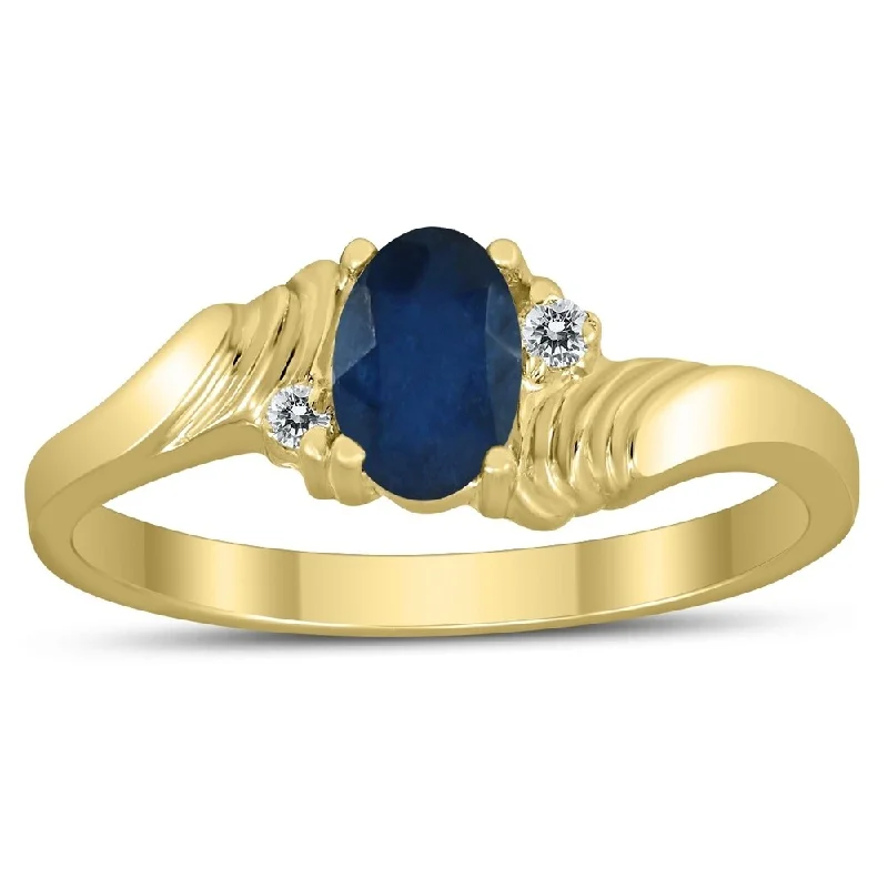 6X4MM Sapphire and Diamond Wave Ring in 10K Yellow Gold