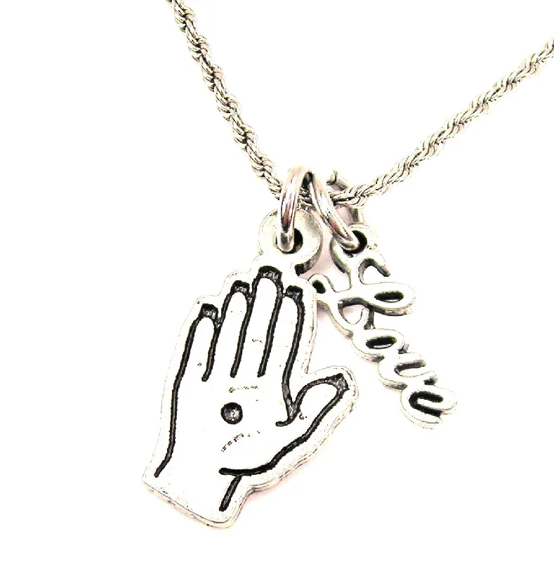 stylish necklaces for women -Domestic Abuse Hand 20" Chain Necklace With Cursive Love Accent