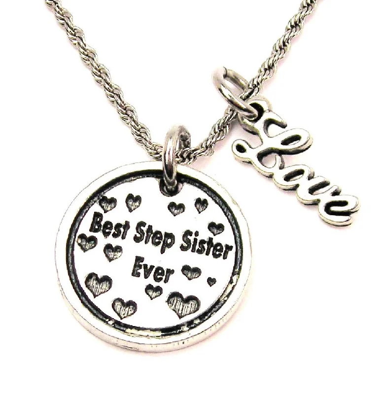 colorful necklaces for women -Best Step Sister Ever 20" Chain Necklace With Cursive Love Accent