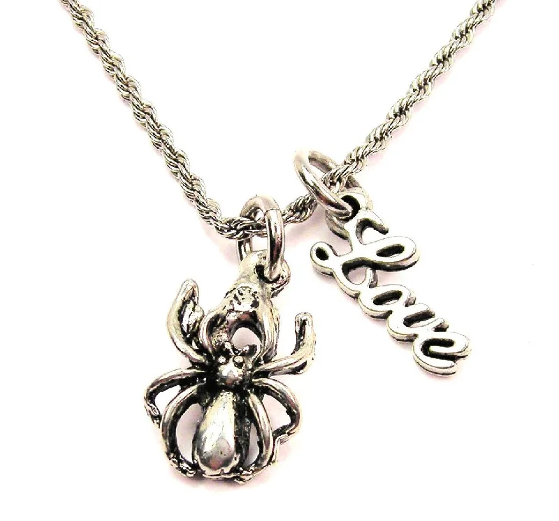 personalized zodiac necklaces -House Spider 20" Chain Necklace With Cursive Love Accent