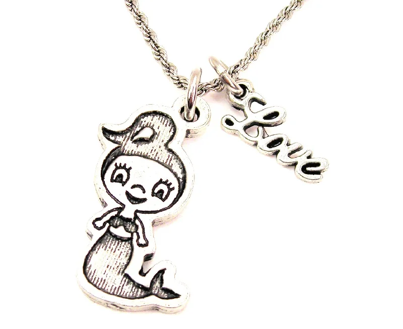 classic necklaces for women -Baby Mermaid 20" Chain Necklace With Cursive Love Accent