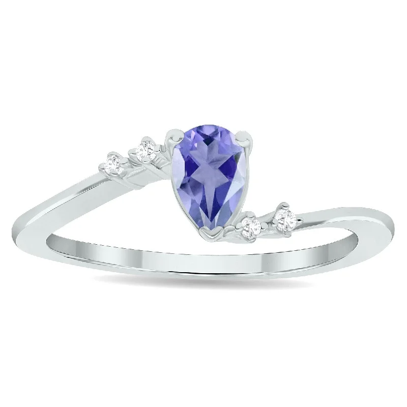 Women's Tanzanite and Diamond Wave Ring in 10K White Gold