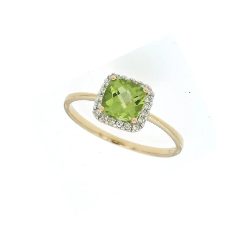 Round Peridot and Diamond Halo Ring