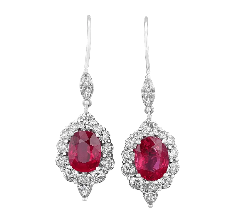 engraved rings for women -big hoop earrings for women -Mozambique Ruby Dangle Earrings, 4.48 carats