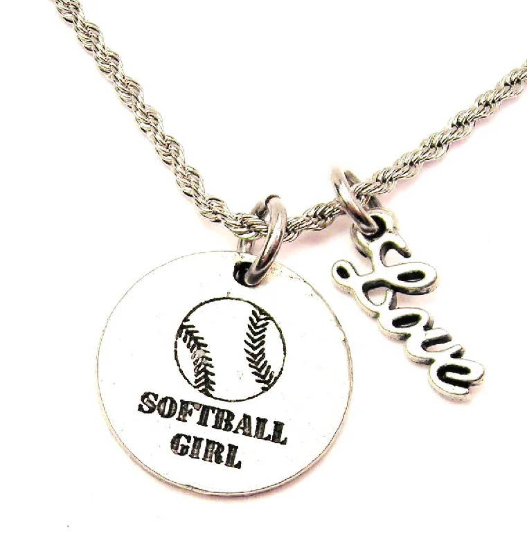 bohemian necklaces for women -Softball Girl 20" Chain Necklace With Cursive Love Accent