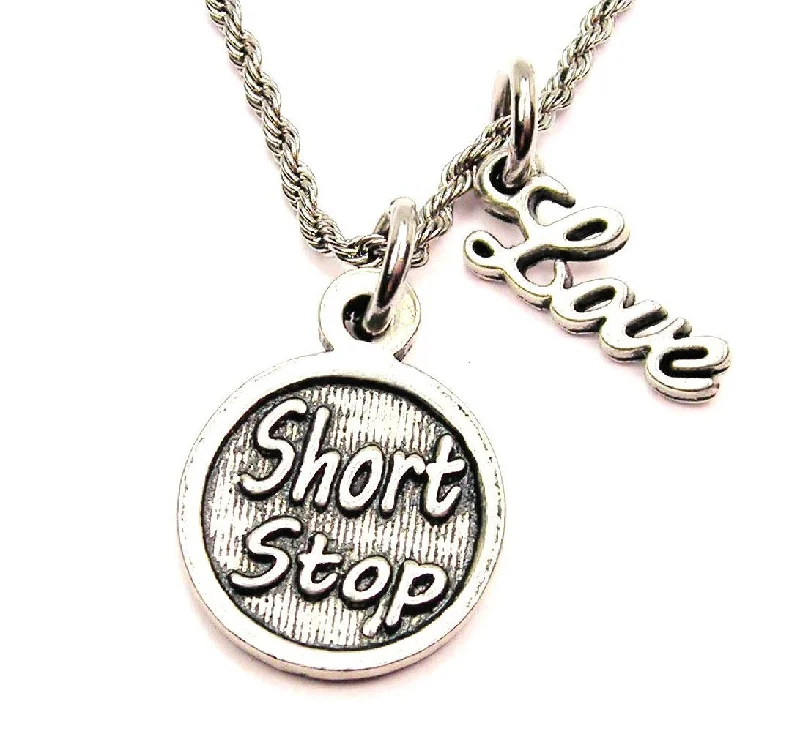 statement necklaces for women -Short Stop 20" Chain Necklace With Cursive Love Accent