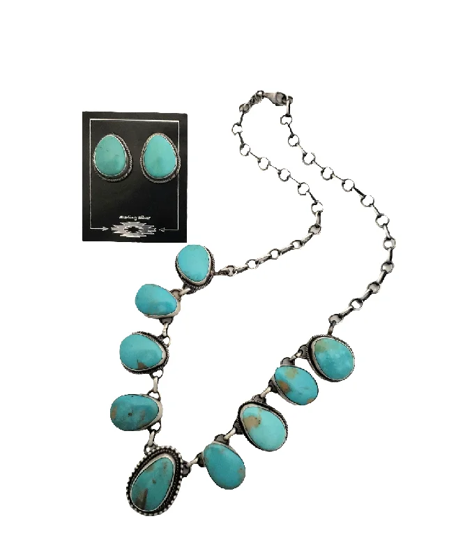 infinity necklaces for women -Stamped Sterling Silver Turquoise Necklace & Earring Set