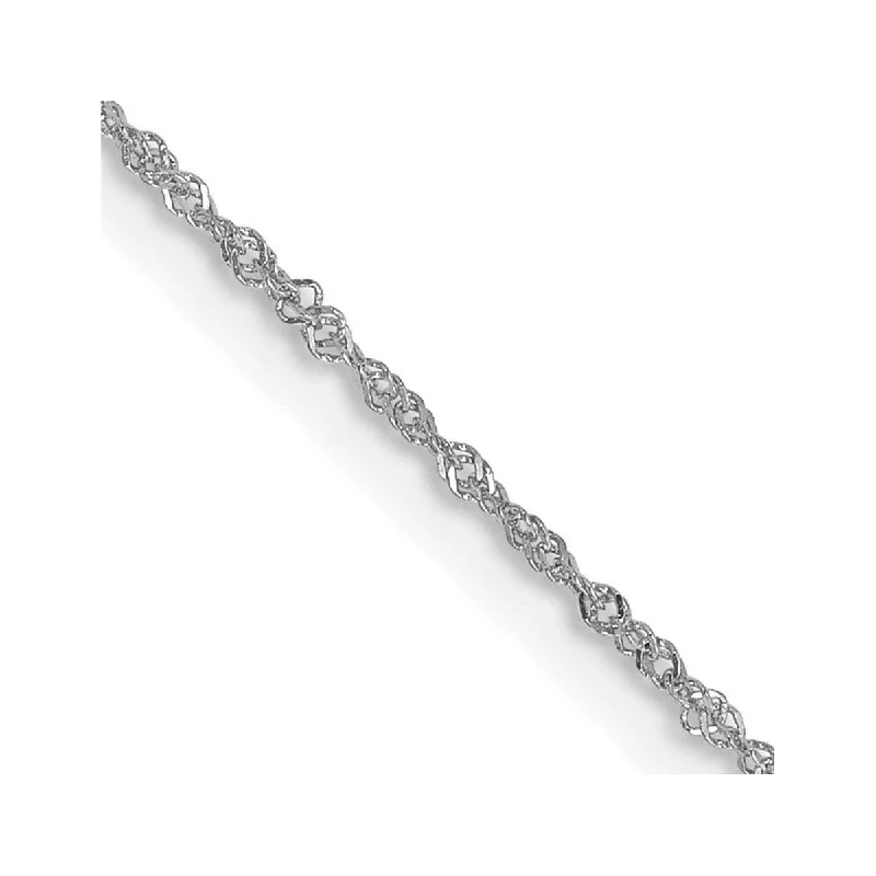 Curata 14k White Gold 9" or 10" 1mm Singapore Chain Anklet (Spring-ring)