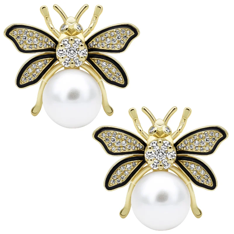 luxury fashion rings for women -casual earrings for women -Earrings - Freshwater Pearl, Diamond (Enamel)