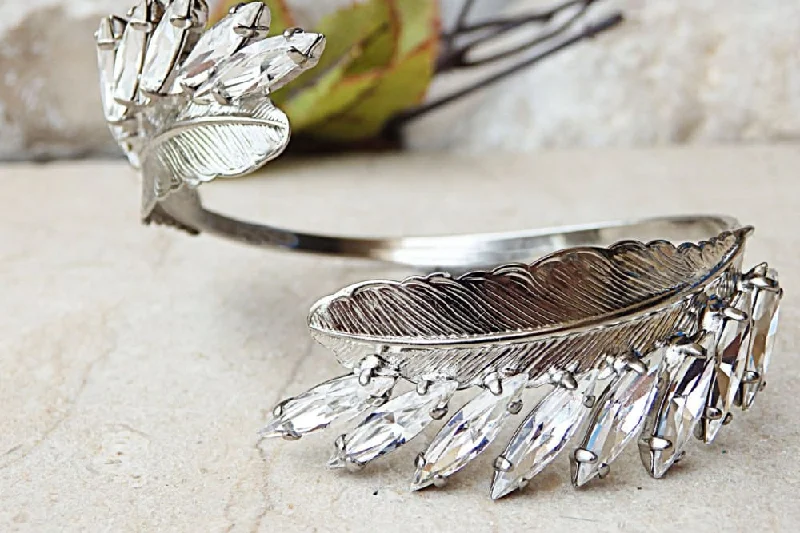 anniversary bracelets for women -Bridal crystal cuff