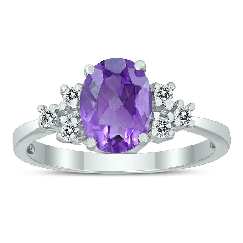 8X6MM Amethyst and Diamond Regal Ring in 10K White Gold