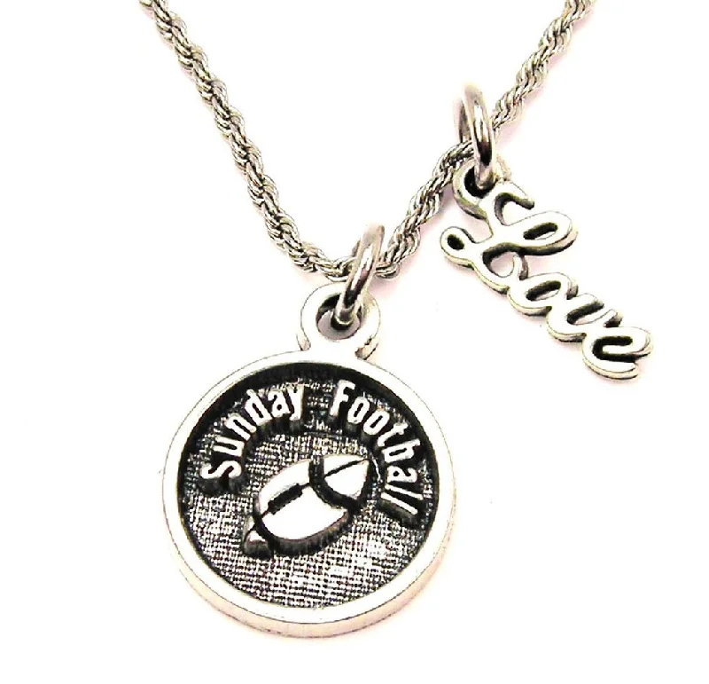 boho chic necklaces for women -Sunday Football 20" Chain Necklace With Cursive Love Accent