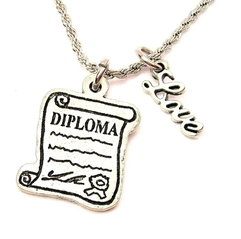 adjustable gold necklaces for women -Diploma 20" Chain Necklace With Cursive Love Accent