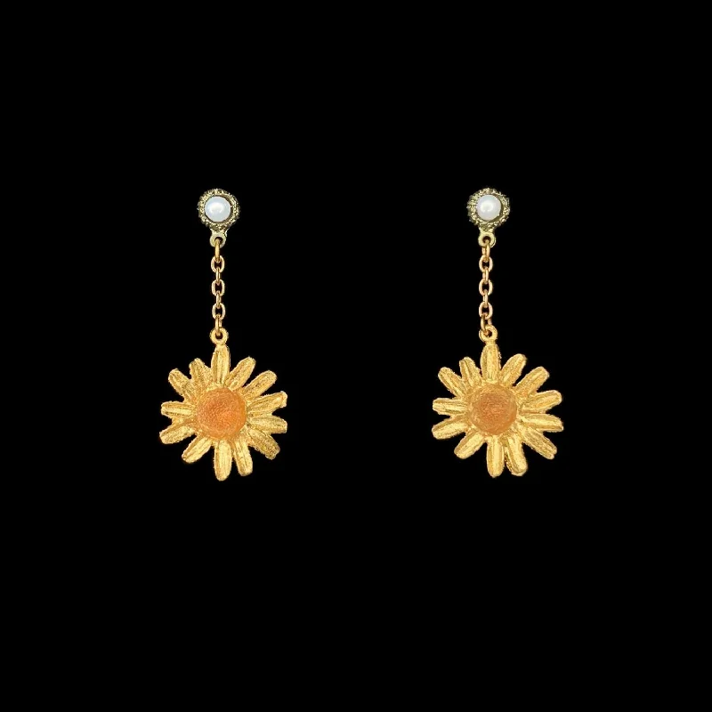 vintage diamond rings -handmade earrings for women -Yellow Butter Daisy Earrings - Pearl Dangle Post