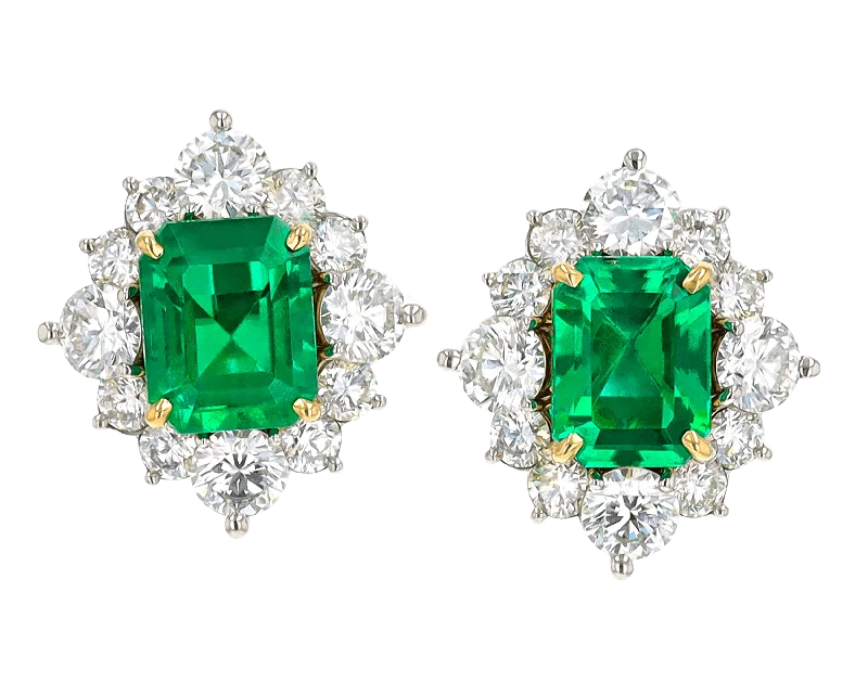 gold plated rings for women -fancy earrings for women -Colombian Emerald Earrings, 3.82 Carats