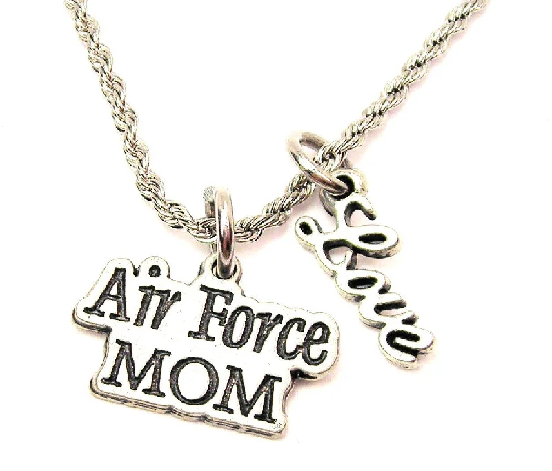 adjustable necklaces for women -Air Force Mom 20" Chain Necklace With Cursive Love Accent