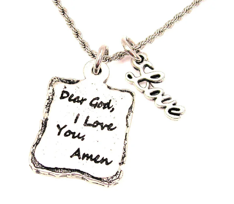 custom name necklaces for women -Dear God I Love You Amen 20" Chain Necklace With Cursive Love Accent